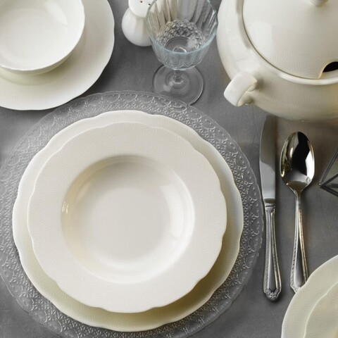 Serviciu de masa, 62 piese, Kutahya Porselen, BNOLY62YT43010066, portelan, alb