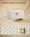 Cutie pentru bijuterii cu 2 etaje si oglinda Anah, Vasagle, 21.5x24x13.5 cm, piele ecologica/MDF, alb