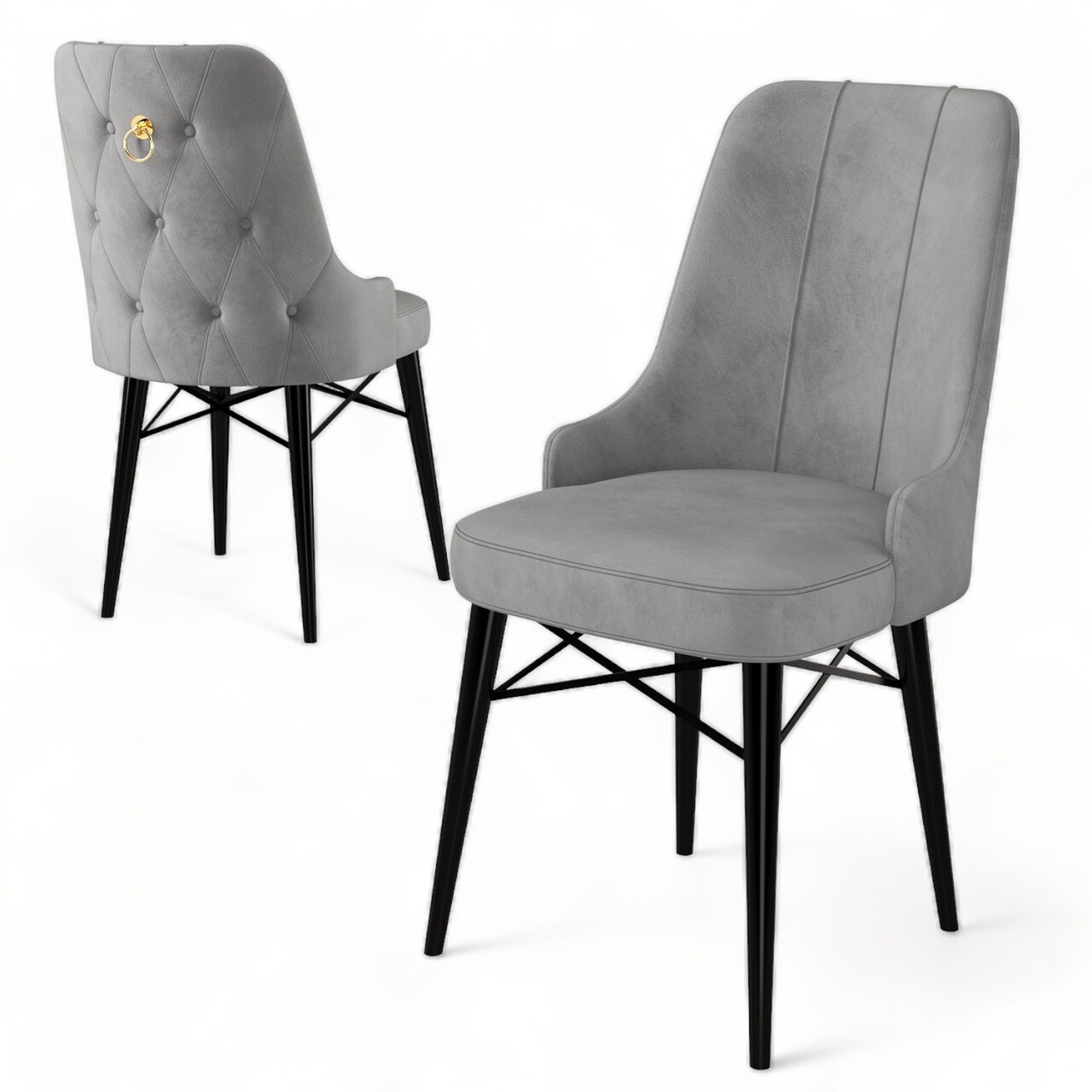 Set de scaune, Charlotte, Pare, Metal, Gri/Negru - 2 | YEO