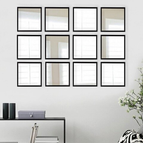 Set 12 oglinzi decorative, setayna_063, sticla, plastic laminat, argintiu / negru