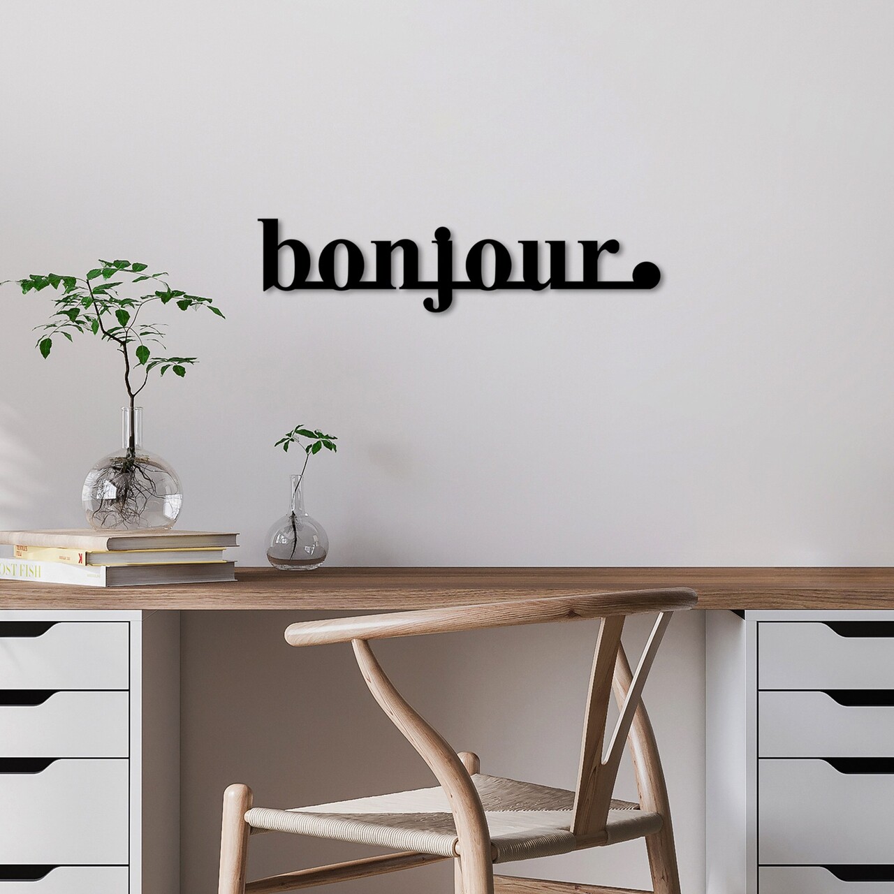 Decoratiune de perete, Bonjour, Dimensiune: 70 x 16 cm, Negru - view 3
