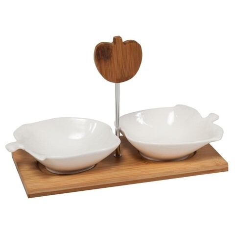 Set 2 boluri pentru aperitive si suport Creaciones Meng, portelan/bambus