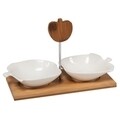 Set 2 boluri pentru aperitive si suport Creaciones Meng, portelan/bambus