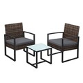 Set 2 scaune si masuta pentru gradina/terasa, Songmics, polietilena/otel/sticla, gri/negru