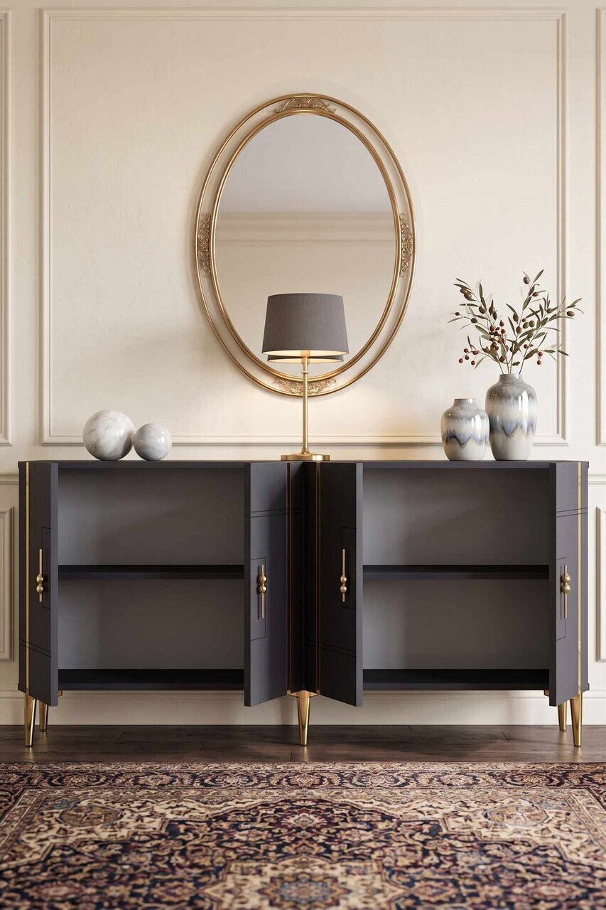 Consola, Hanah Home, Ilay 150, 150x75x32 cm, Antracit / Aur — imaginea 3