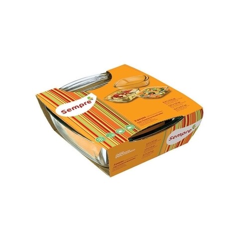 Set 2 vase patrate, Nadir, Sempre, 0.7 L + 1.5 L + 2.6 L, sticla temperata