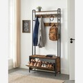 Cuier cu pantofar, Vasagle, Industrial Design, 9 agatatori, 85x30x180 cm, PAL/otel, maro