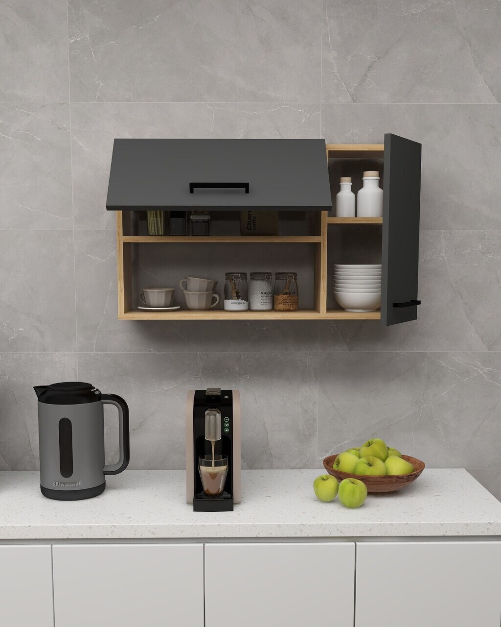 Dulap multifunctional, Hanah Home, Akasya, 90x52x23.8 cm, PAL, Stejar safir / Antracit — imaginea 2