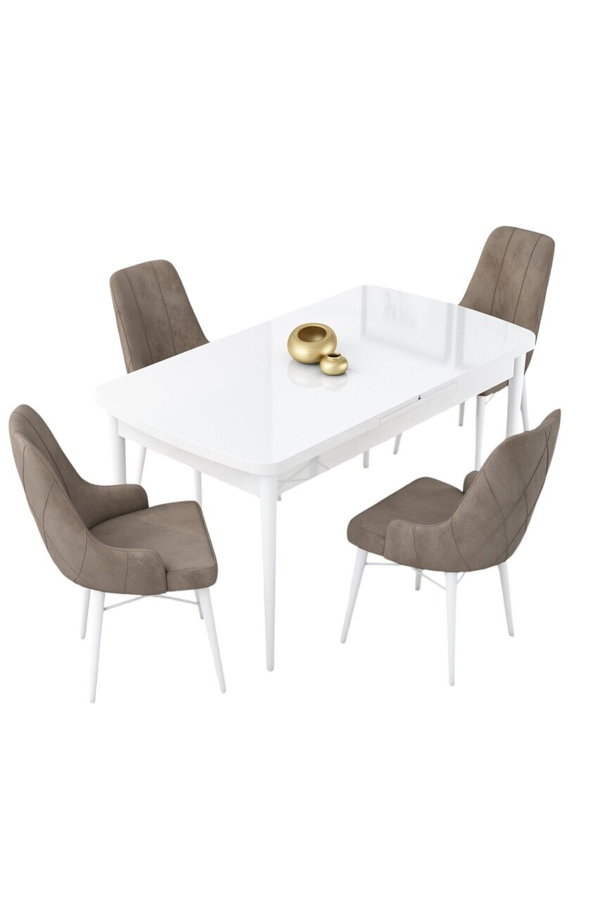 Set masa extensibila si scaune (5 piese), Hanah Home, Lia, Alb / Cappuccino — imaginea 2