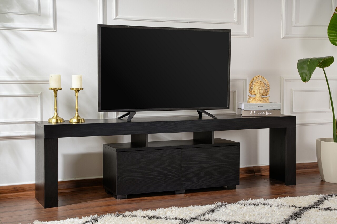Comoda TV, Nordure, Enclave, 180x50x31.3 cm, Negru din lemn