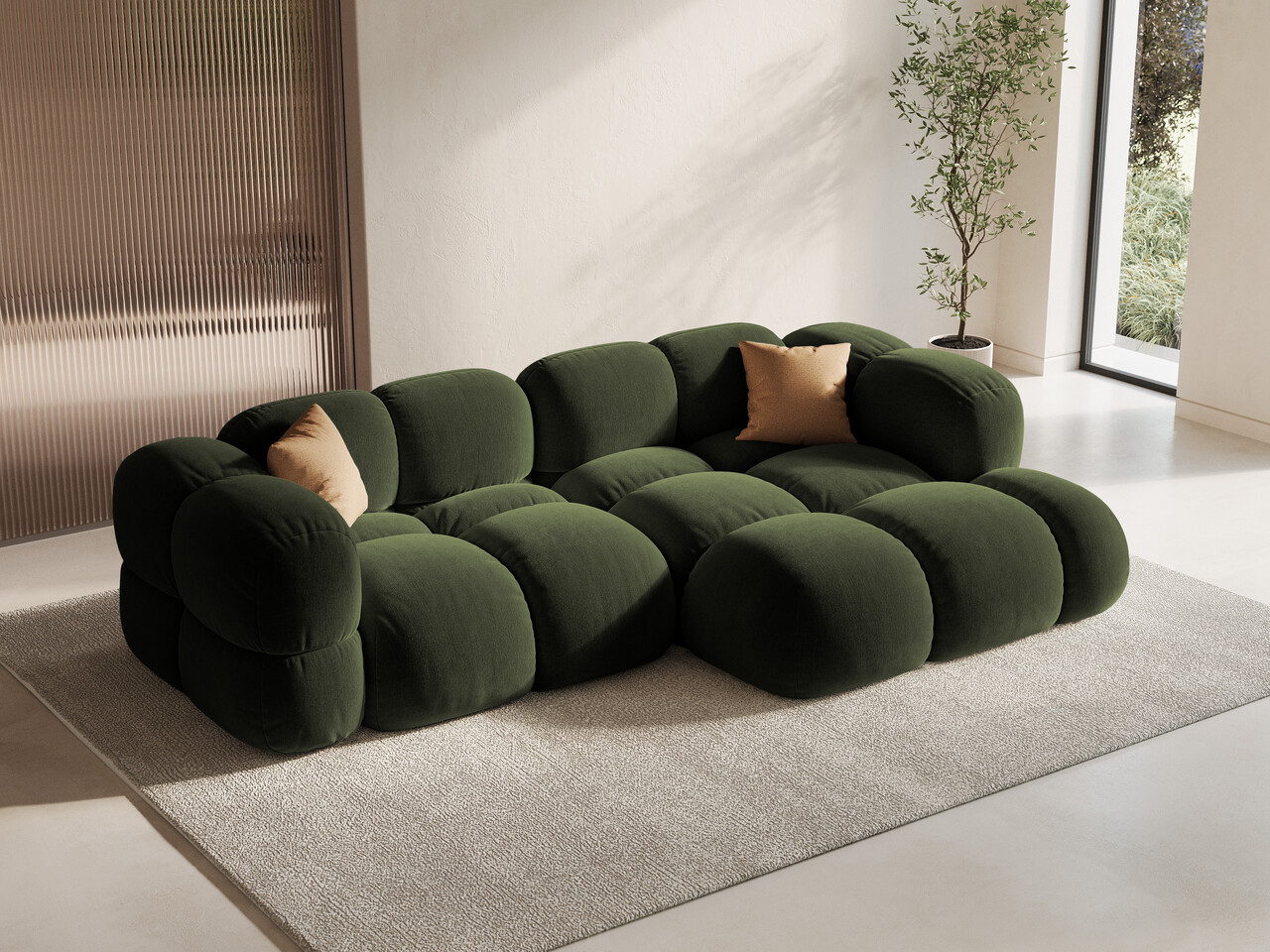 Coltar dreapta 3 locuri, Loretto, Cosmopolitan Design, 250x147x68 cm, catifea, verde - 1 | YEO