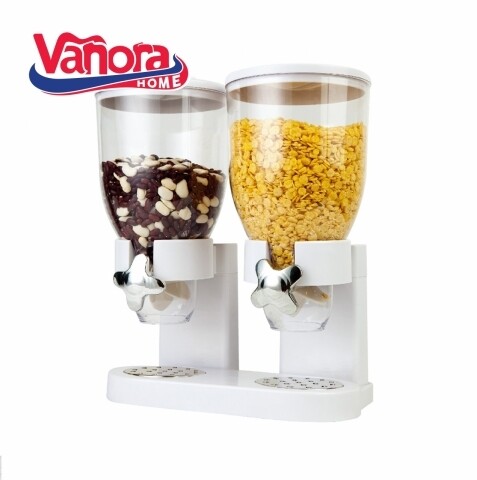 Dozator de cereale Double, Vanora, 7L, plastic, transparent/alb
