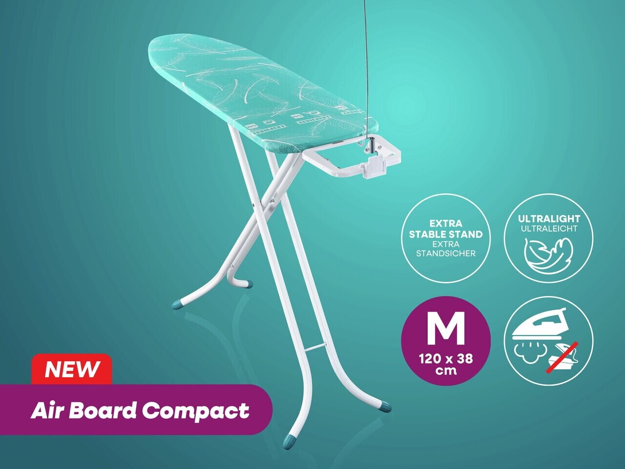 Masa de calcat, Leifheit, Air Board Compact M, 120x38 cm, turcoaz/alb — imaginea 7
