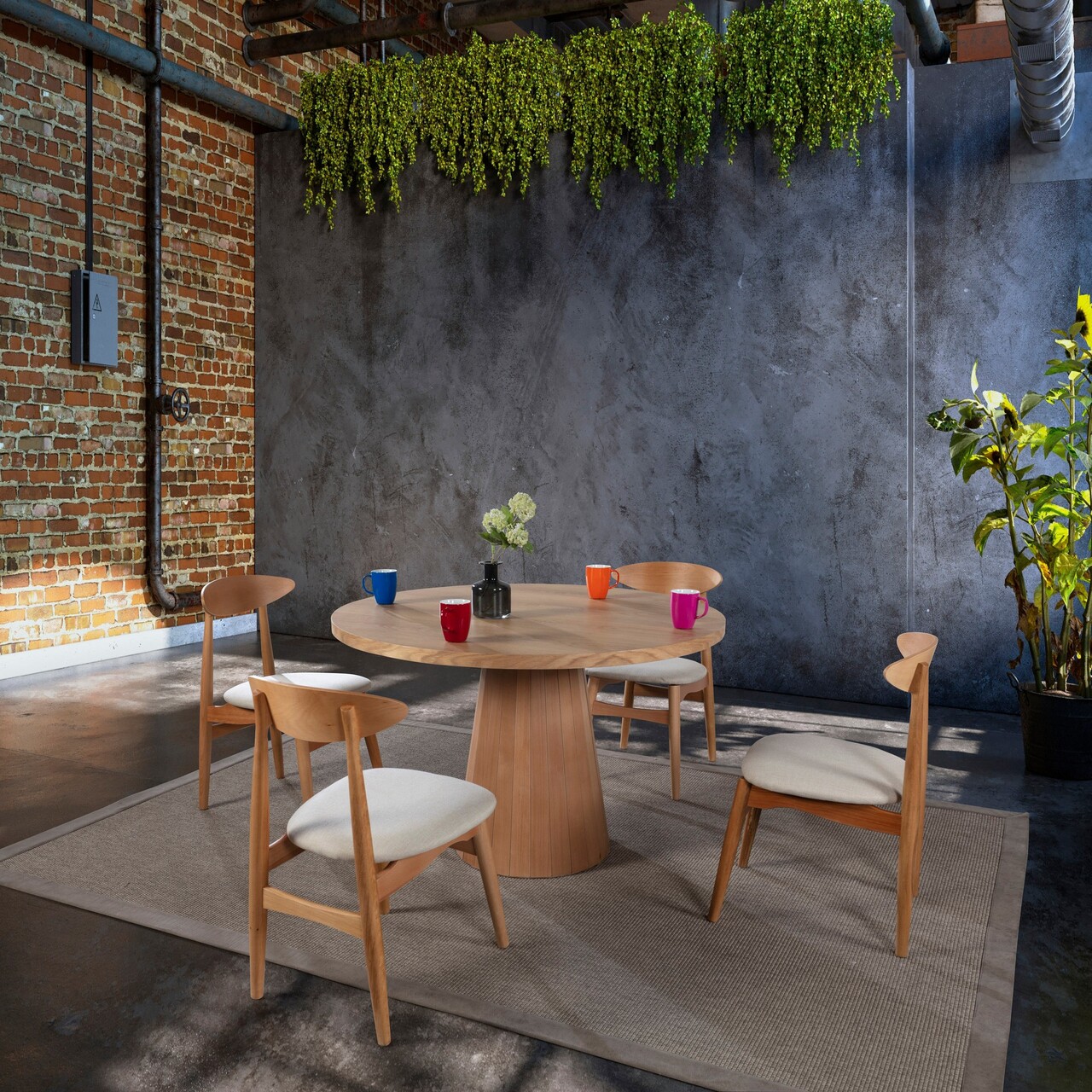 Set masă și scaune (5 bucăți), Hanah Home, Albero141, Natural - imagine 2