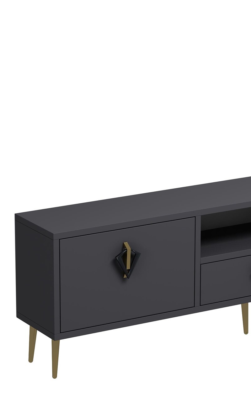 Comoda TV, Hanah Home, 1312-DROP-32, 140x45x30 cm, PAL , Antracit / Negru / Auriu - view 5