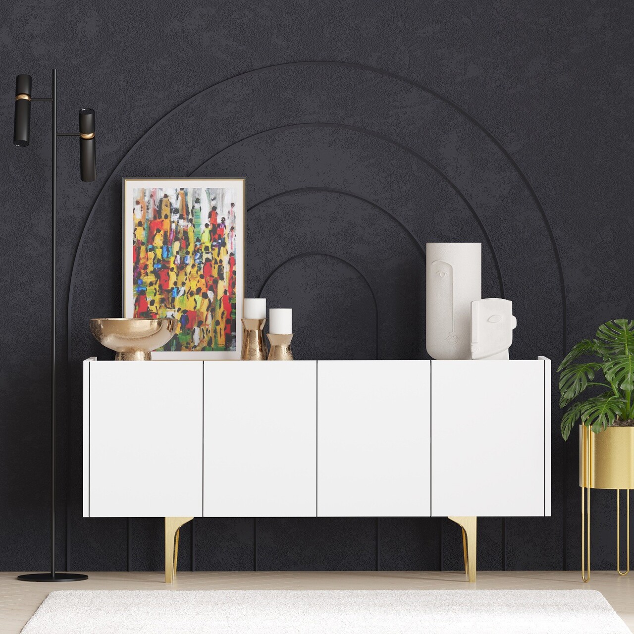 Consola, Emerald, Albina, 150x75x40 cm, PAL, Alb/Auriu