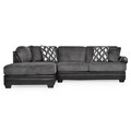 Canapea cu sezlong stanga, 4 perne, Vermont, L.311 x l.102/192 x H.102 cm, imitatie piele/stofa, negru/gri