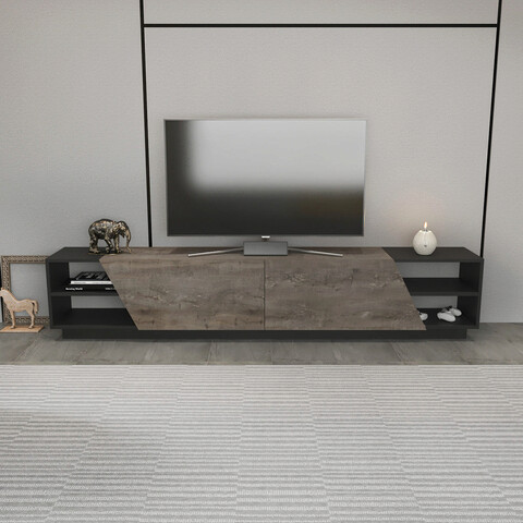 Comoda tv, retricy, rhodes, 240x37.1x47.4 cm, pal, antracit / stejar închis
