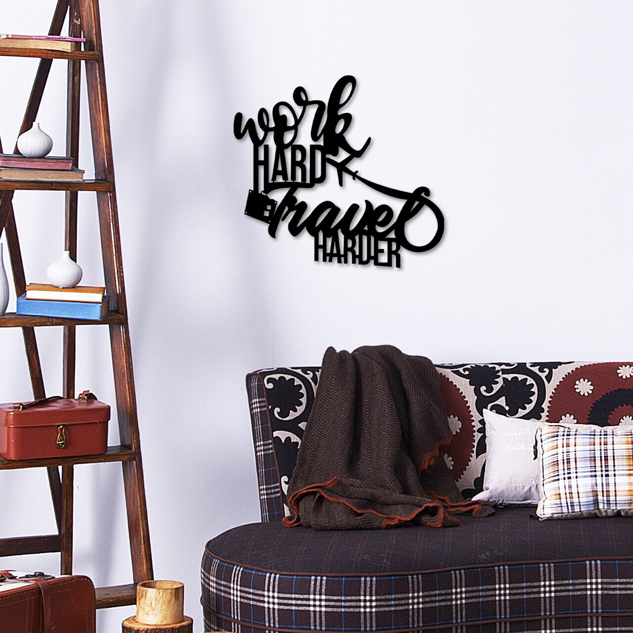 Decoratiune de perete, Work Hard Travel Harder, Dimensiune: 45 x 42 cm , Negru — imaginea 3