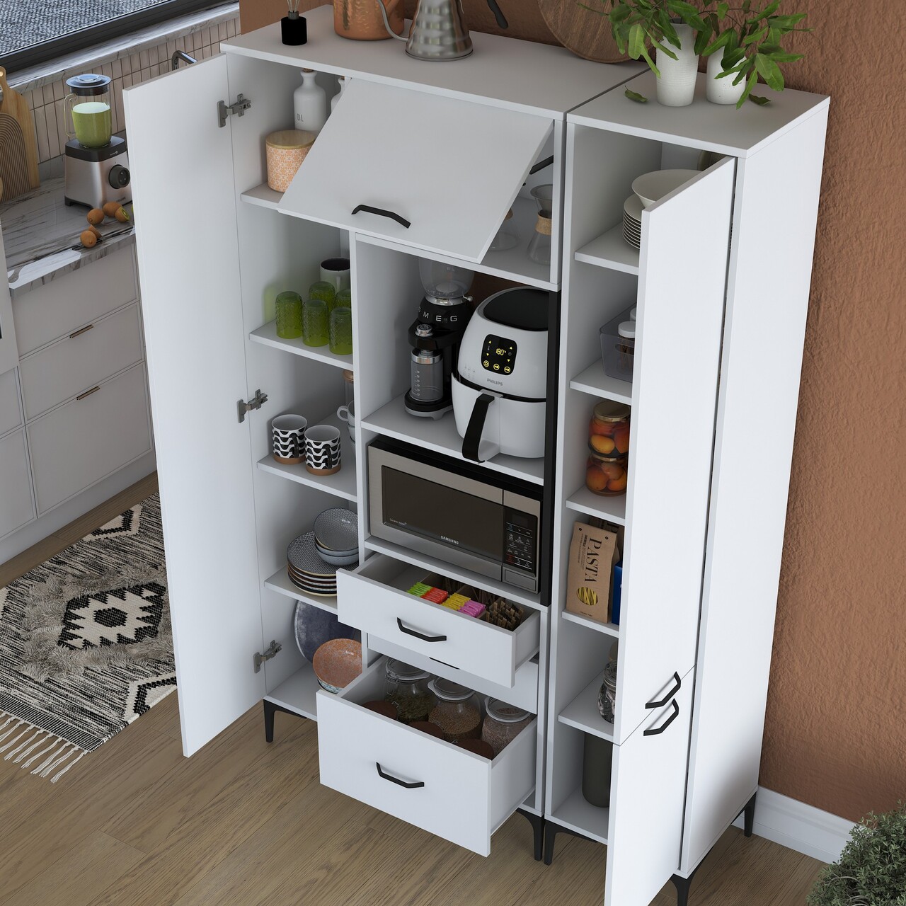 Dulap multifunctional, Rani, JE118, 130x198 cm, PAL, Alb
