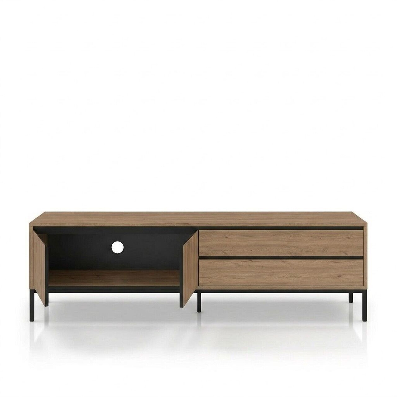 Comoda TV, Hanah Home, Lorenza, 180x55x40 cm, PAL, Stejar Sepet / Lemn Negru / Negru — imaginea 4