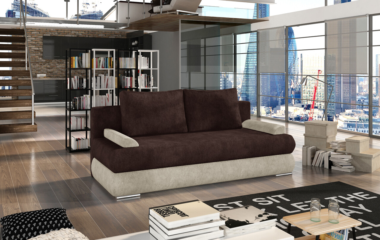Canapea extensibila 3 locuri ELTAP, Milo, 213x95x90 cm, lemn/poliester, maro/bej