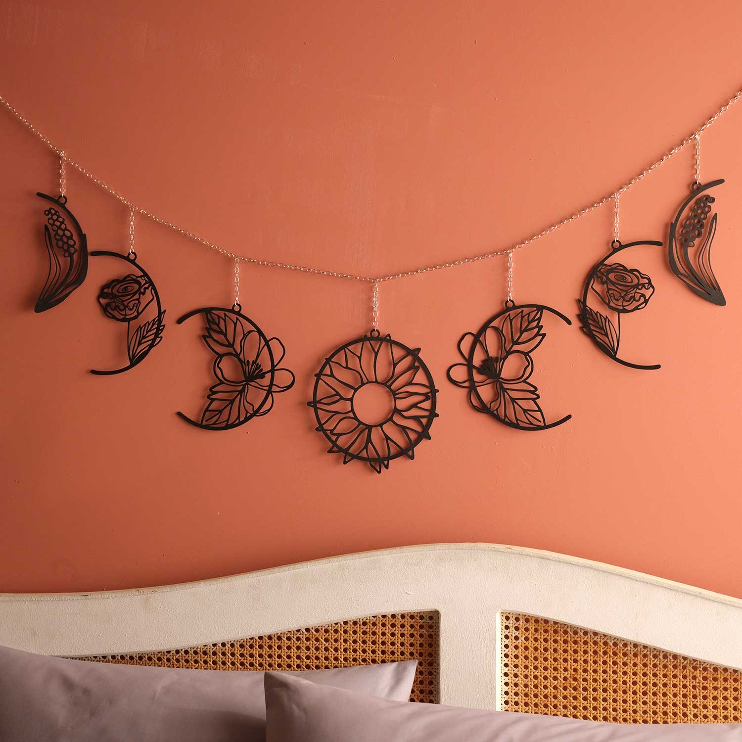 Decoratiune de perete, Moon Phases, Dimensiune: 27 x 136 cm (1 bucată), Negru