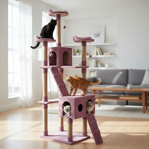 Casă pentru pisici, Paws & Whiskers, Savana, MATERIAL TEXTIL WELSOFT, Roz prafuit