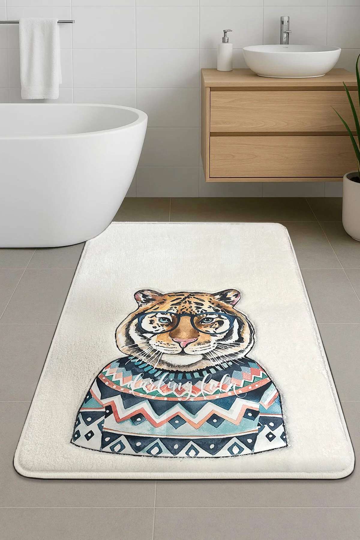 Covoras de baie, L'essentiel Maison, Logwe, 60x100 cm, Ecru