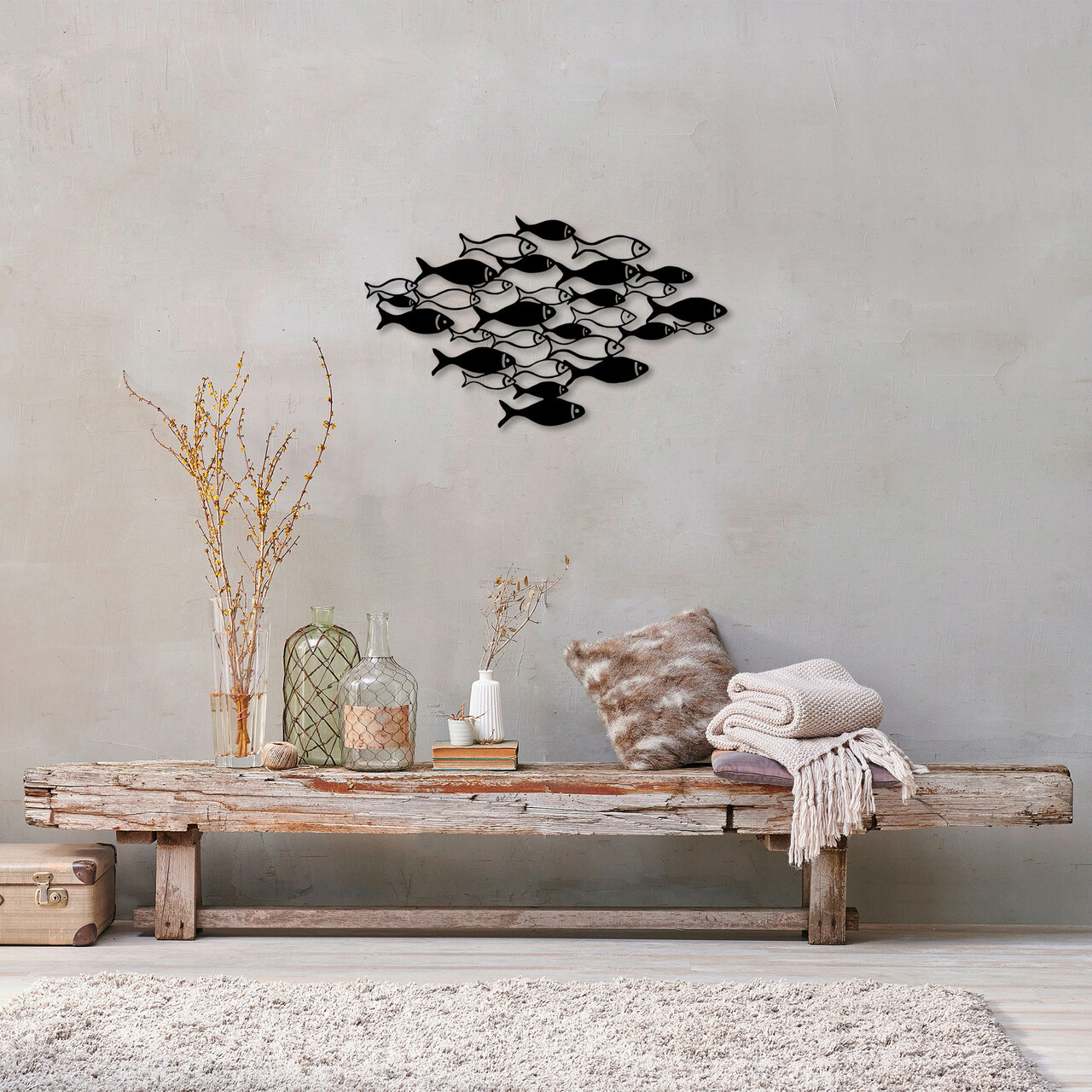 Decoratiune de perete, Fishes, Metal, 70 x 41 cm, Negru - 2 | YEO