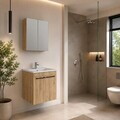 Set Dulap de Baie cu Chiuvetă și Oglindă (2 Piese), Hanah Home, Snap 60, Nuc deschis