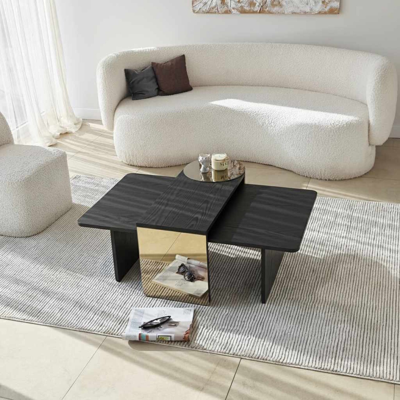 Set masute 2 piese, Hanah Home, Luna, PAL, Negru/Bronz - imagine 3
