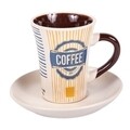 Set 6 cesti cu farfurie pentru cafea Creaciones Meng, 80 ml, ceramica