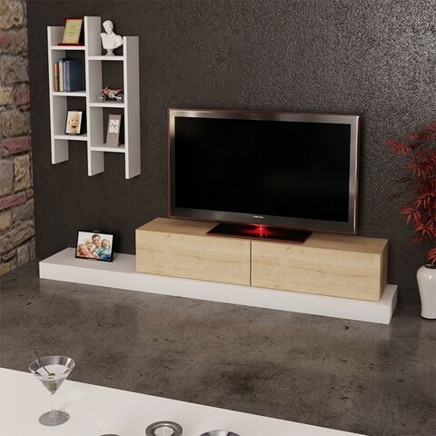 Mobilier living Luse, Pakoworld, 180x29.5x30.8 cm, PAL melaminat, stejar/alb