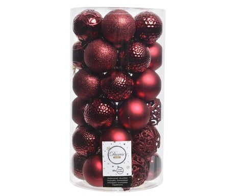 Cutie cu 37 globuri red, decoris, Ø6 cm, plastic, rosu