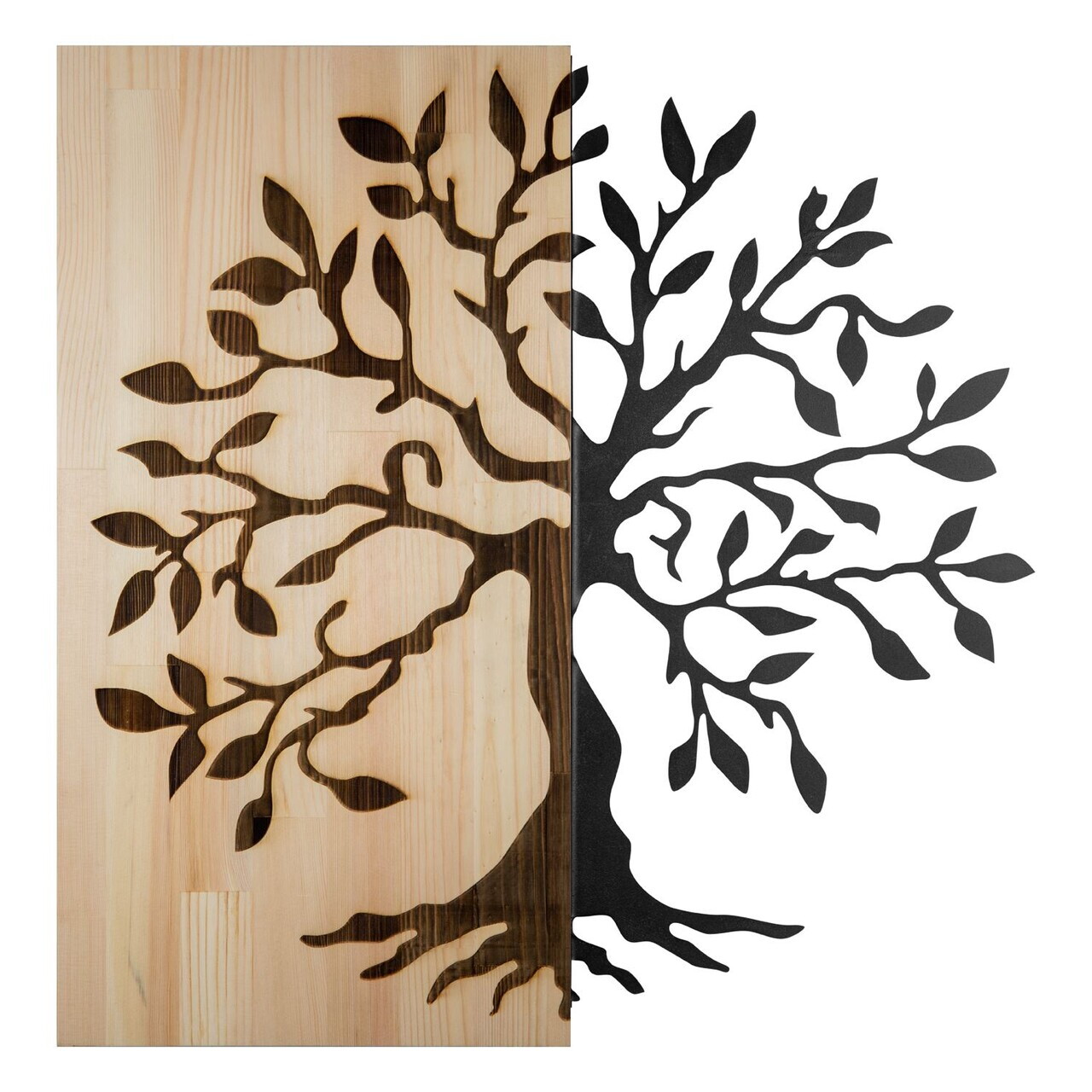 Decoratiune de perete, Aura of Nature -1, Metal, Rama din lemn (grosime 3 cm), Natural/Negru — imaginea 6