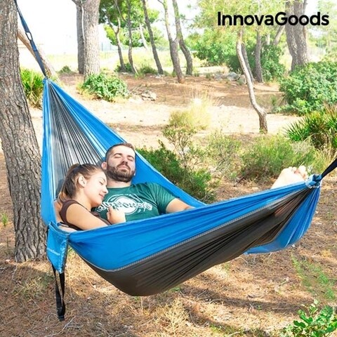 Hamac dublu pentru Camping Swing & Rest InnovaGoods, 270×140 cm, tesatura de parasuta InnovaGoods