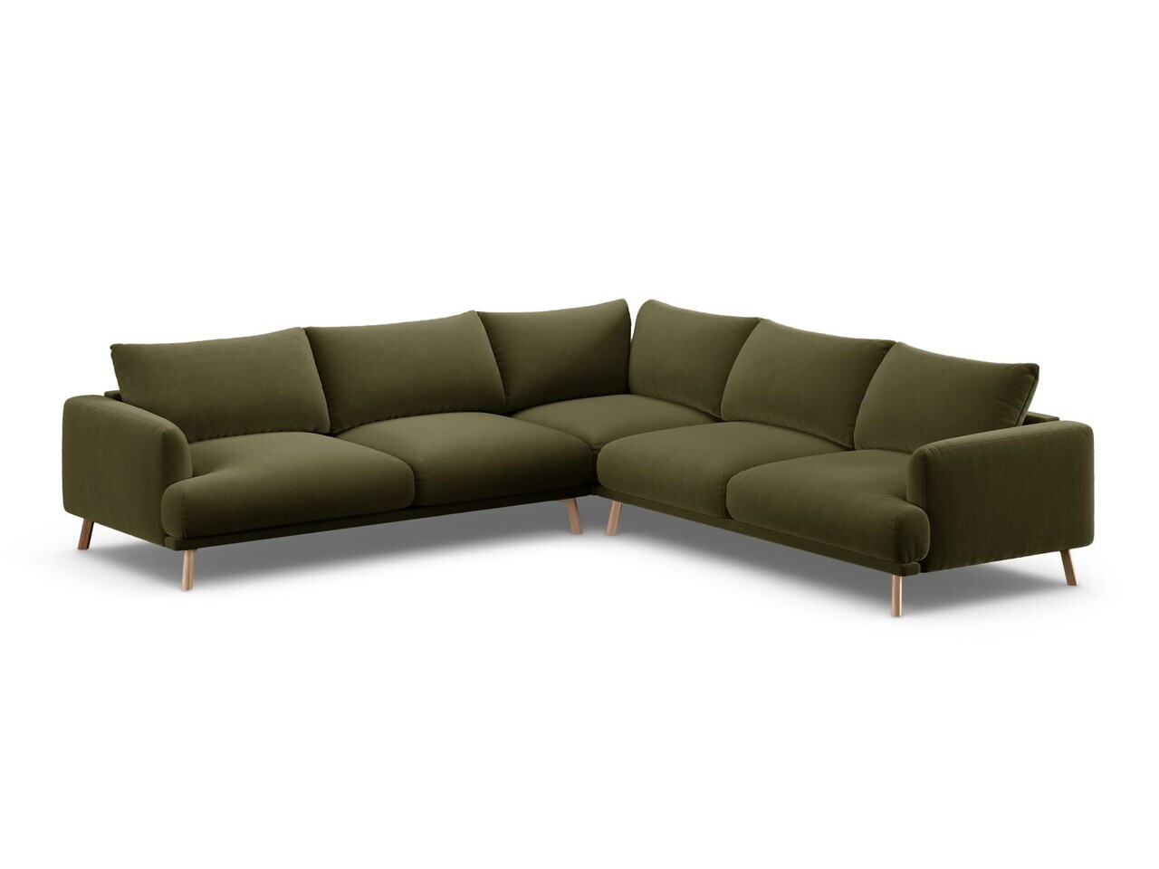 Coltar simetric 5 locuri, Naomi, Micadoni Home, 280x280x75 cm, catifea, verde — imaginea 2