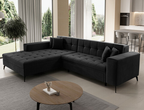 Coltar extensibil stanga 4 locuri ELTAP, Sol-21, Solange, 292x196x84 cm, lemn/poliester, gri inchis