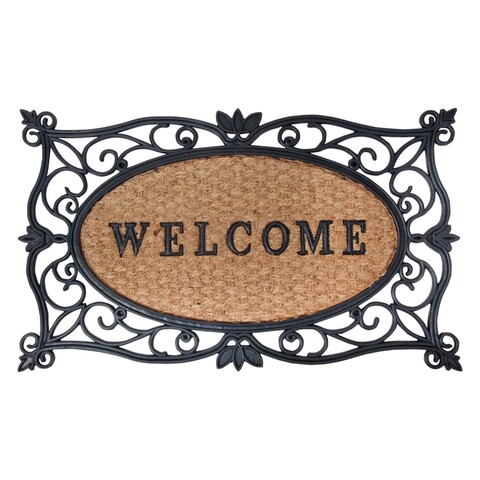 Covoras de intrare, esschert, welcome, 45 x 75 cm, cauciuc/fibra nuca de cocos