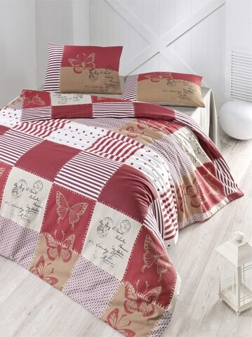 Lenjerie de pat dubla king (eu) butterfly v2, victoria, 3 piese, 260x220 cm, amestec bumbac, multicolor