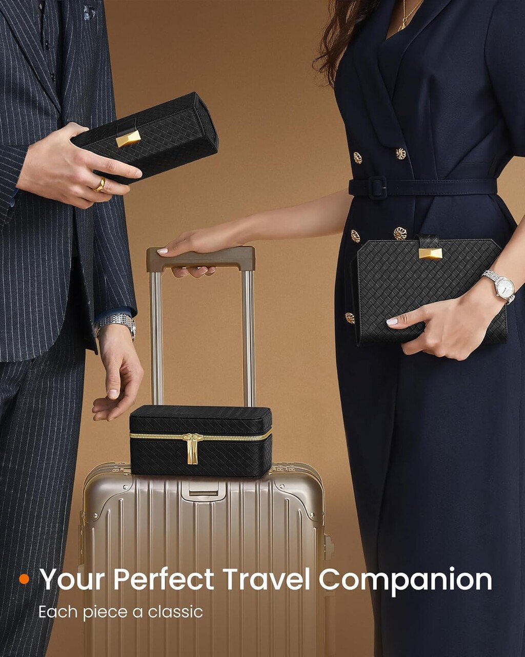 Cutie de voiaj pentru ceasuri Ronne Travel, Songmics, 20x11x9 cm, 3 compartimente, piele ecologica/metal, negru - 1 | YEO