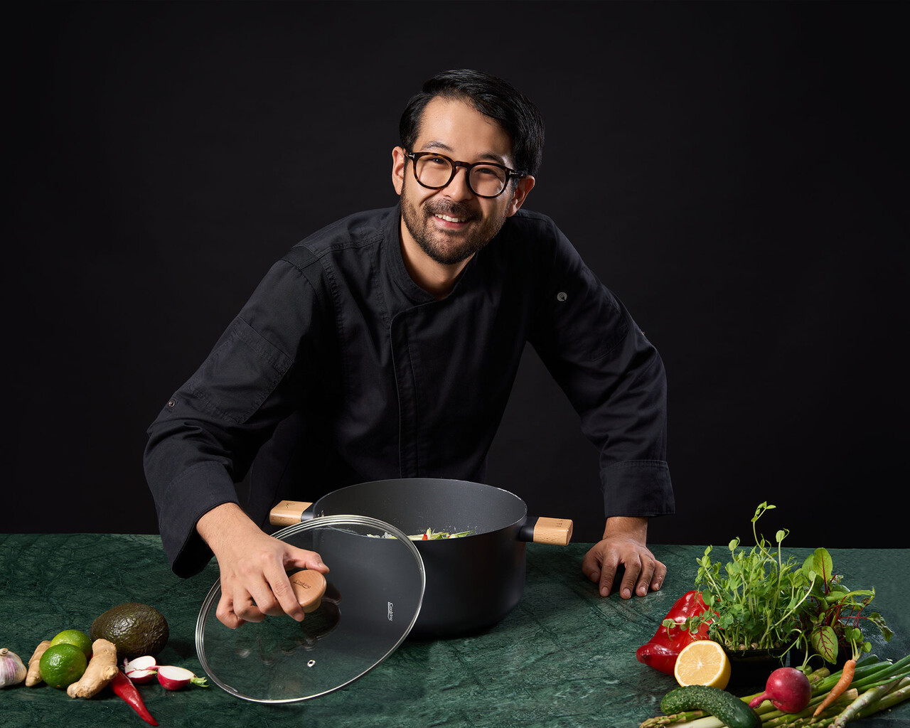 Oala cu capac, Samurai Gourmet by Rikito Watanabe si Cooking by Heinner, 28x14 cm, 7.8 L, aluminiu, negru/natur