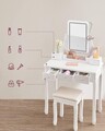 Masa de toaleta cu taburet si oglinda cu LED-uri si rotire 360 / masuta dressing, Vasagle, 80s40s137.5 cm, MDF/lemn de pin/lemn de cauciuc, alb