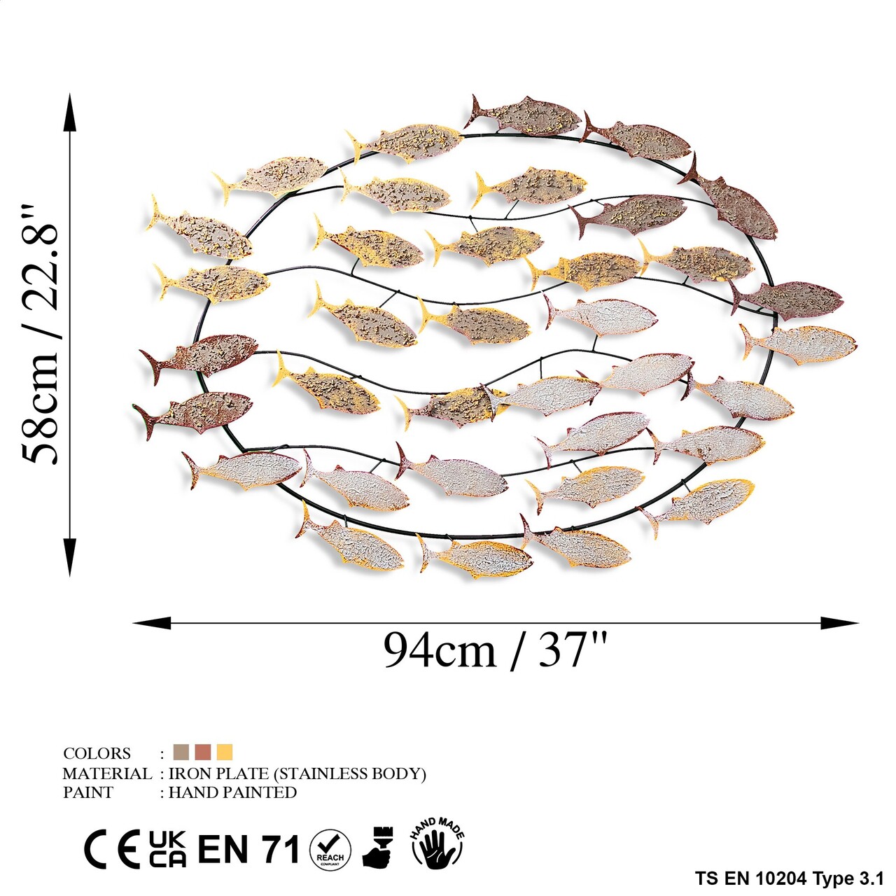 Decoratiune de perete, Alabalık 2, Dimensiuni: 94 x 58 x 4 cm, Multicolor - view 7