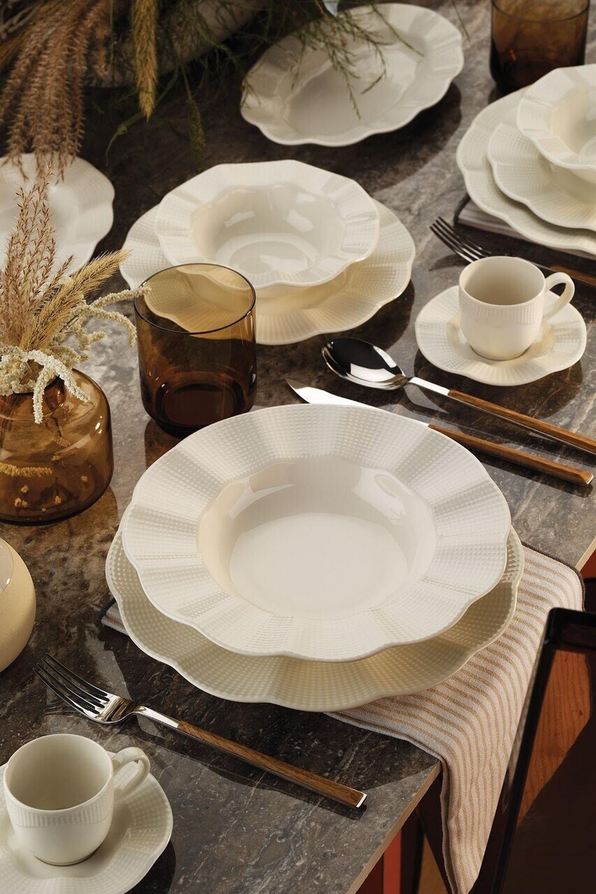 Serviciu de masa Hermia 710KTP9735 PORŢELAN Farfurie: 22 cm (6 bucăți) Alb