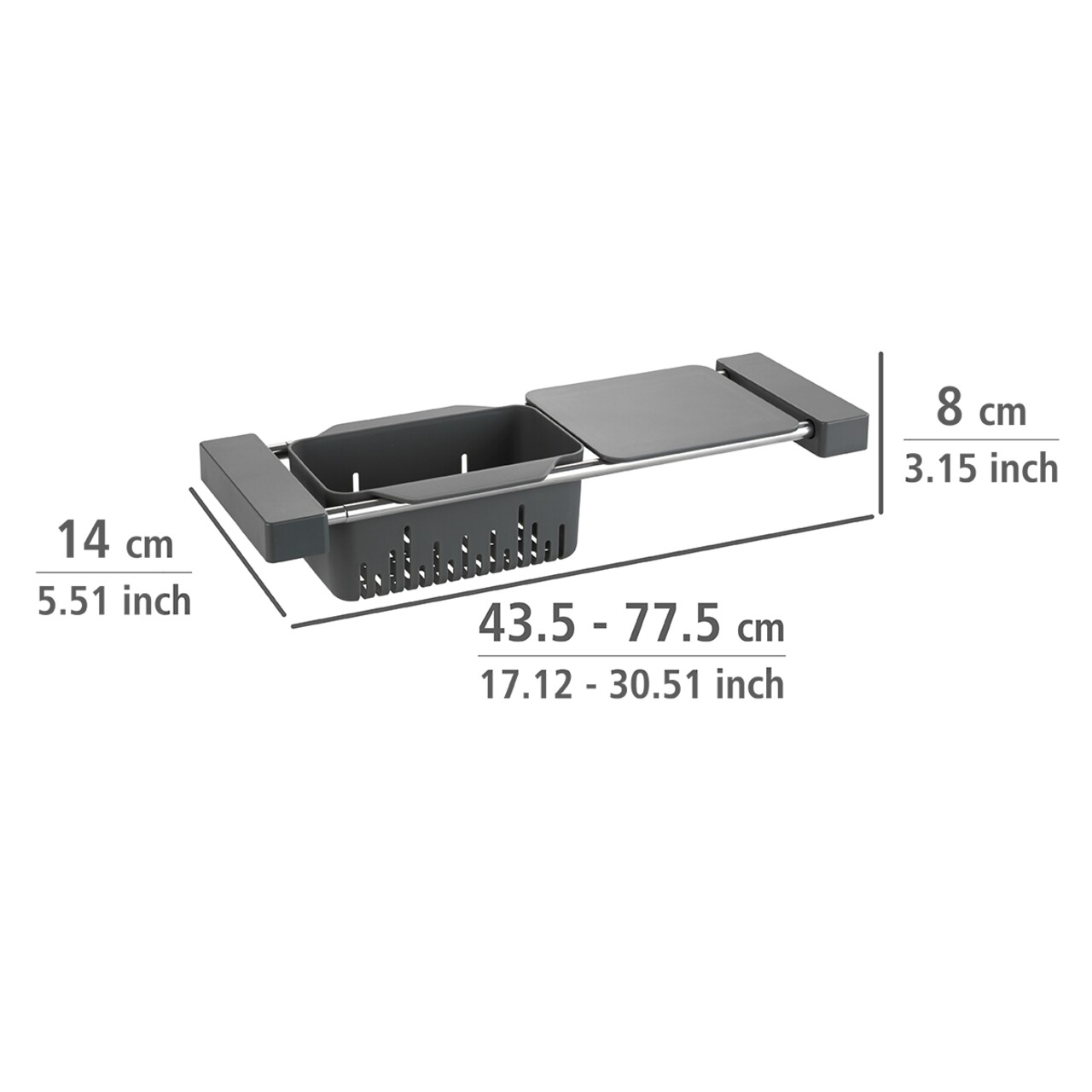 Organizator extensibill pentru chiuveta, Wenko, Caddy, 14 x 8 x 43.5/77.5 cm, plastic/inox, gri - 1 | YEO