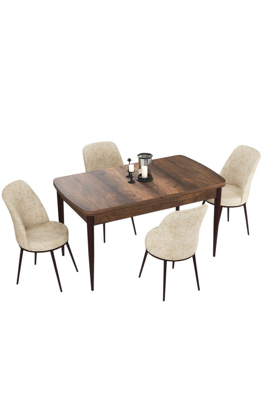 Set masa extensibila si scaune (5 piese), Hanah Home, Kor, Model baroc din lemn / Crem — imaginea 2