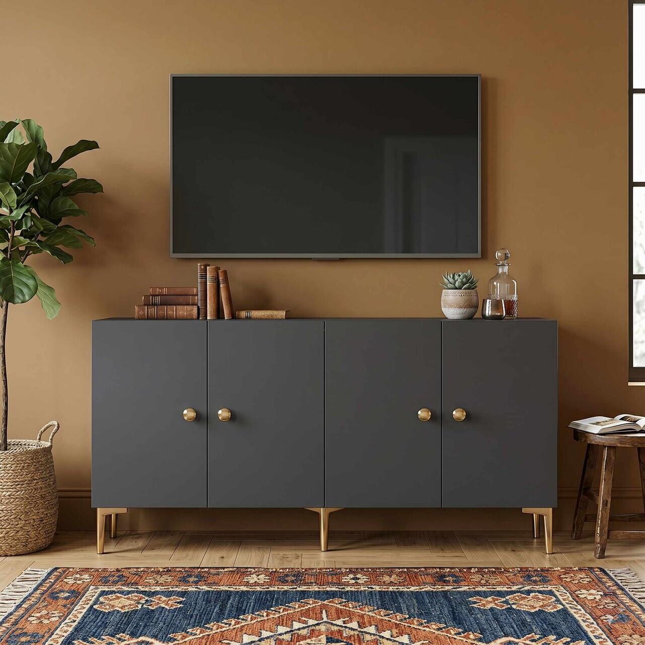 Consola, Hanah Home, Squarel 180, 180x75x32 cm, Antracit