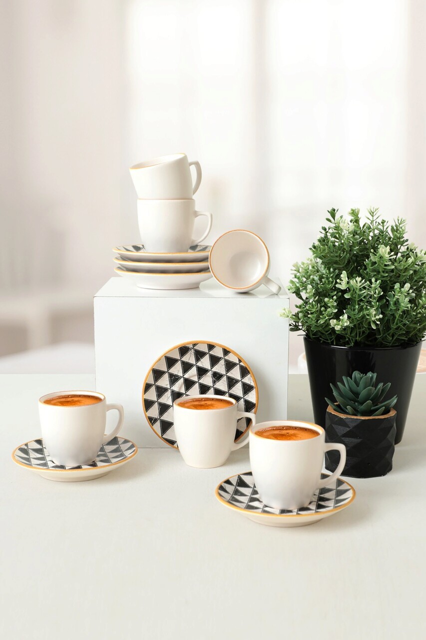 Set cesti de cafea, Keramika, 275KRM1925, Ceramica , 6x6x6 cm, 110 ml, Alb/Negru - 1 | YEO
